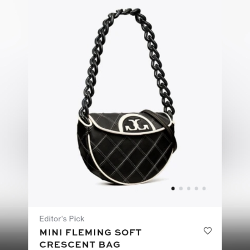 NWT Tory Burch Mini Fleming Crescent Bag in Black and White SOLD OUT $530+